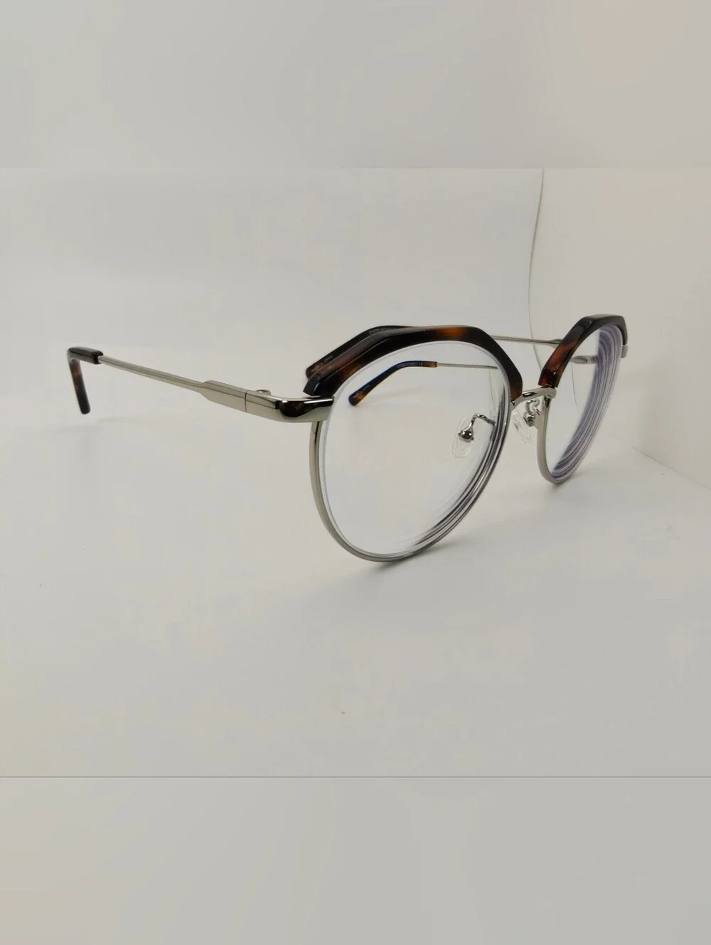 Festival. Round  Chrome Metal & Tortoiseshell Optical Glasses - Silver & Brown